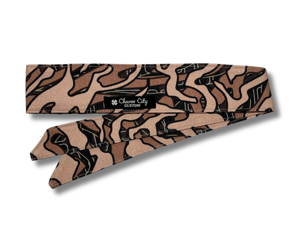 Custom Skein “Sandstorm” camouflage Tan/Brown/Black 10oz headband