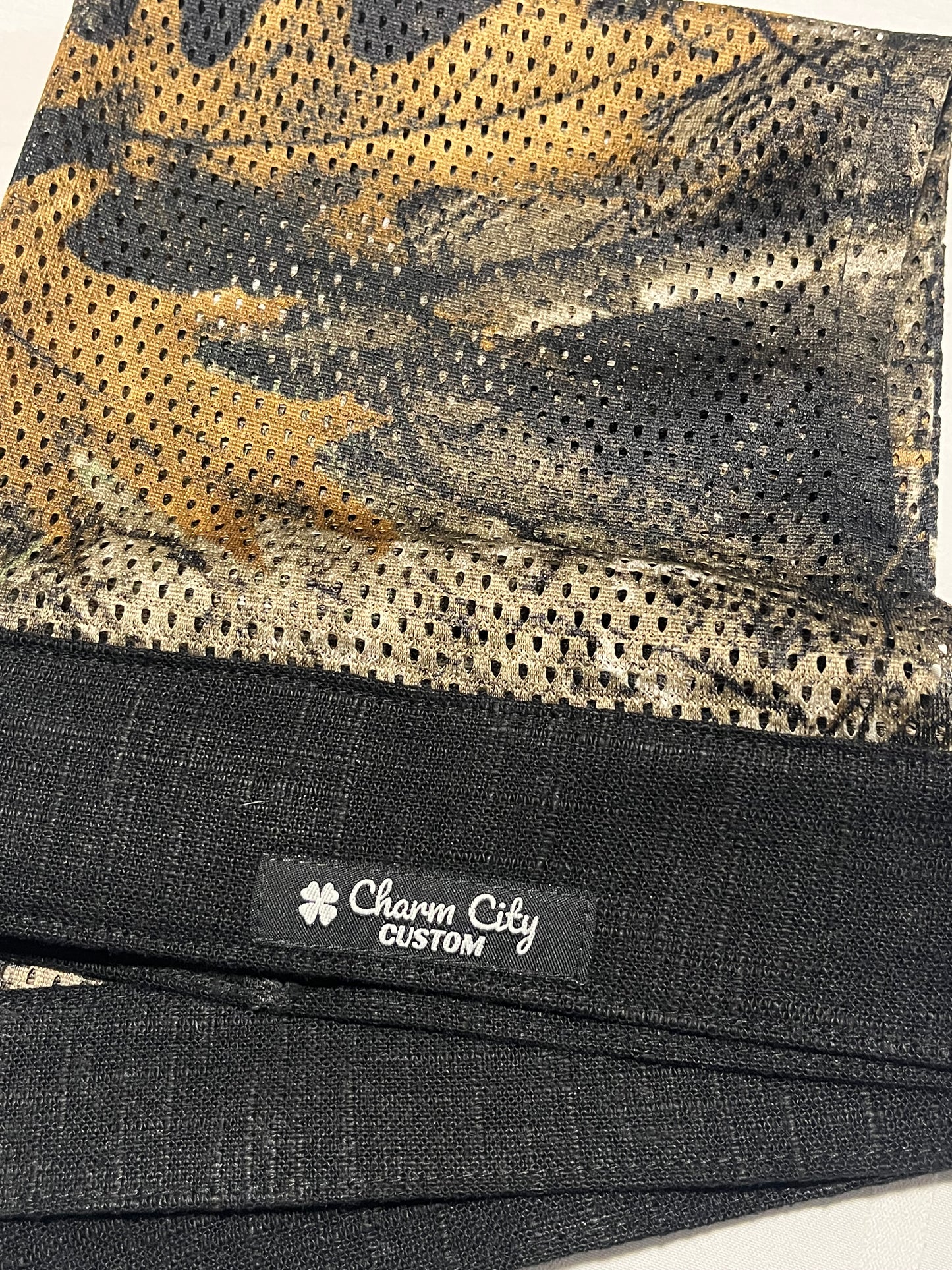 Heavyweight black cotton linen full tie headband with forest mesh