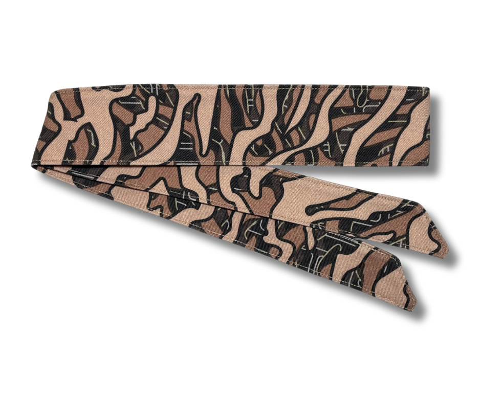 Custom Skein “Sandstorm” camouflage Tan/Brown/Black 10oz headband