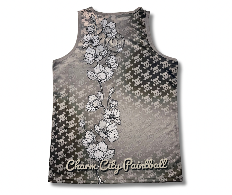 3XL- Platinum dust Sakura & skulls tank top (XXXL)