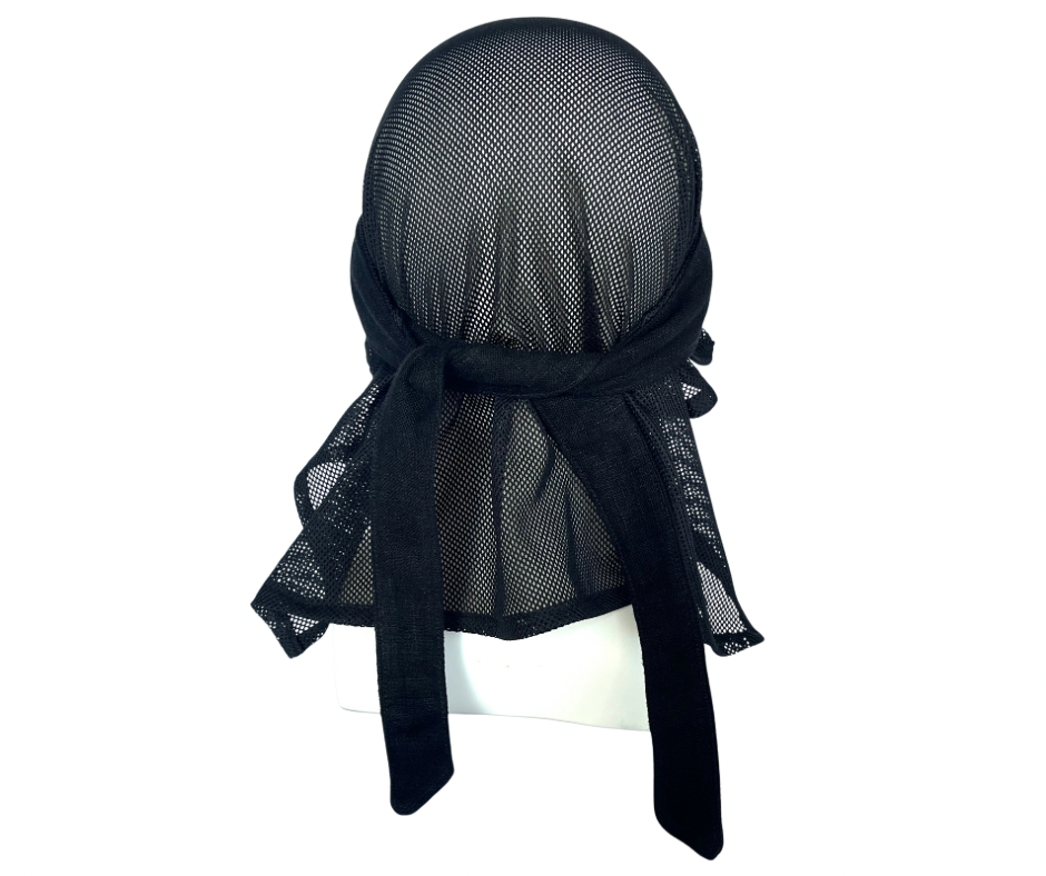 Jet Black heavyweight linen blend full tie mesh
