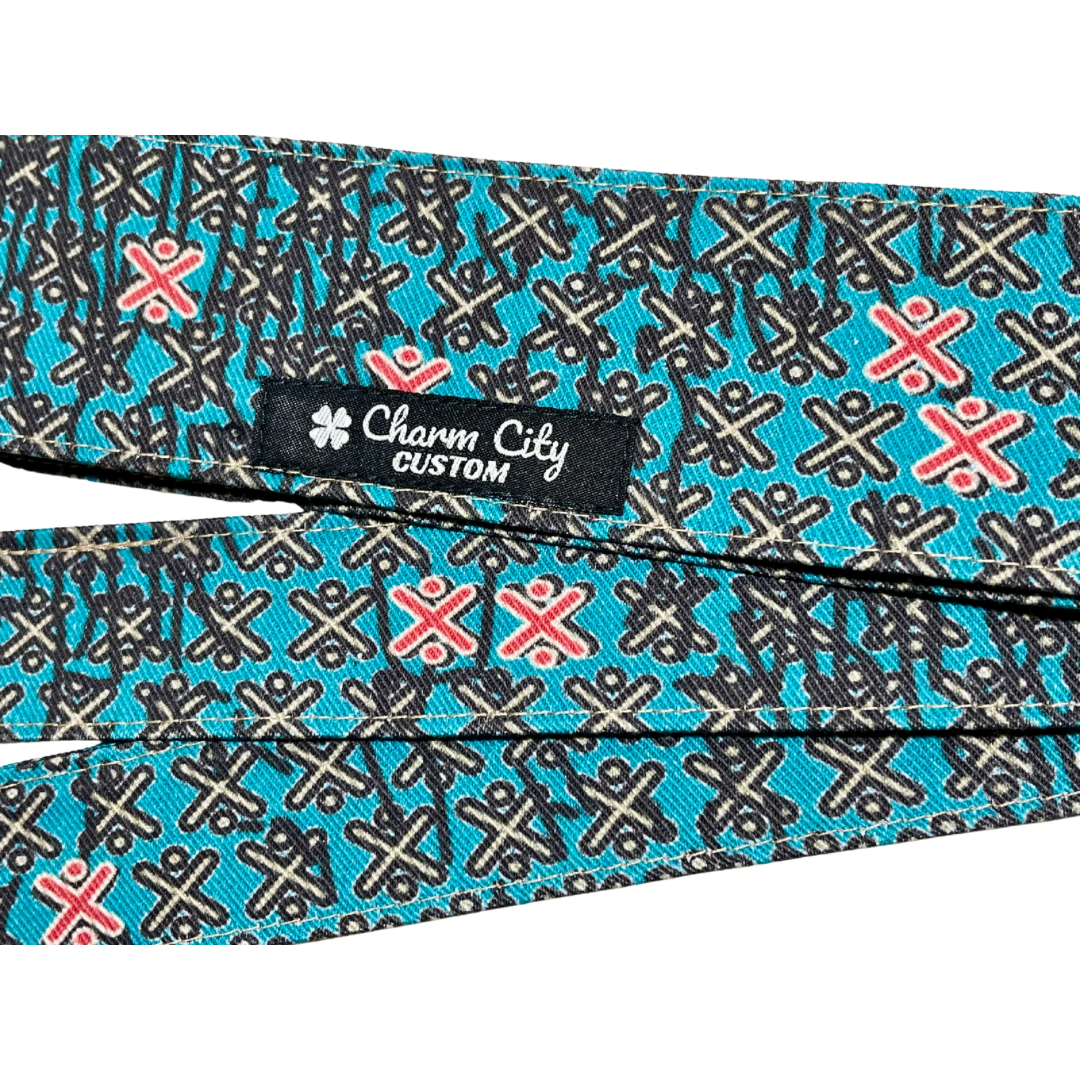 Custom Robins egg blue “Arrowhead” headband with black and red