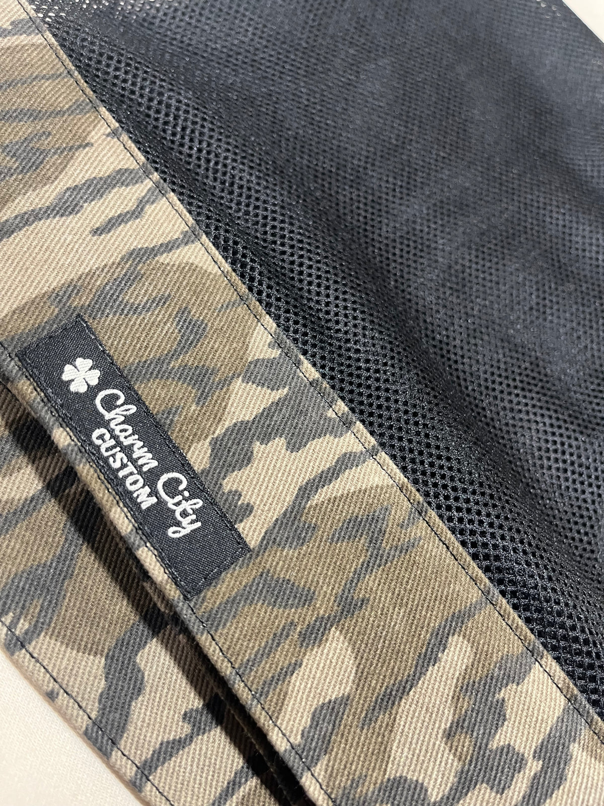 Original Bottomland 9oz bull denim headband with black diamond mesh