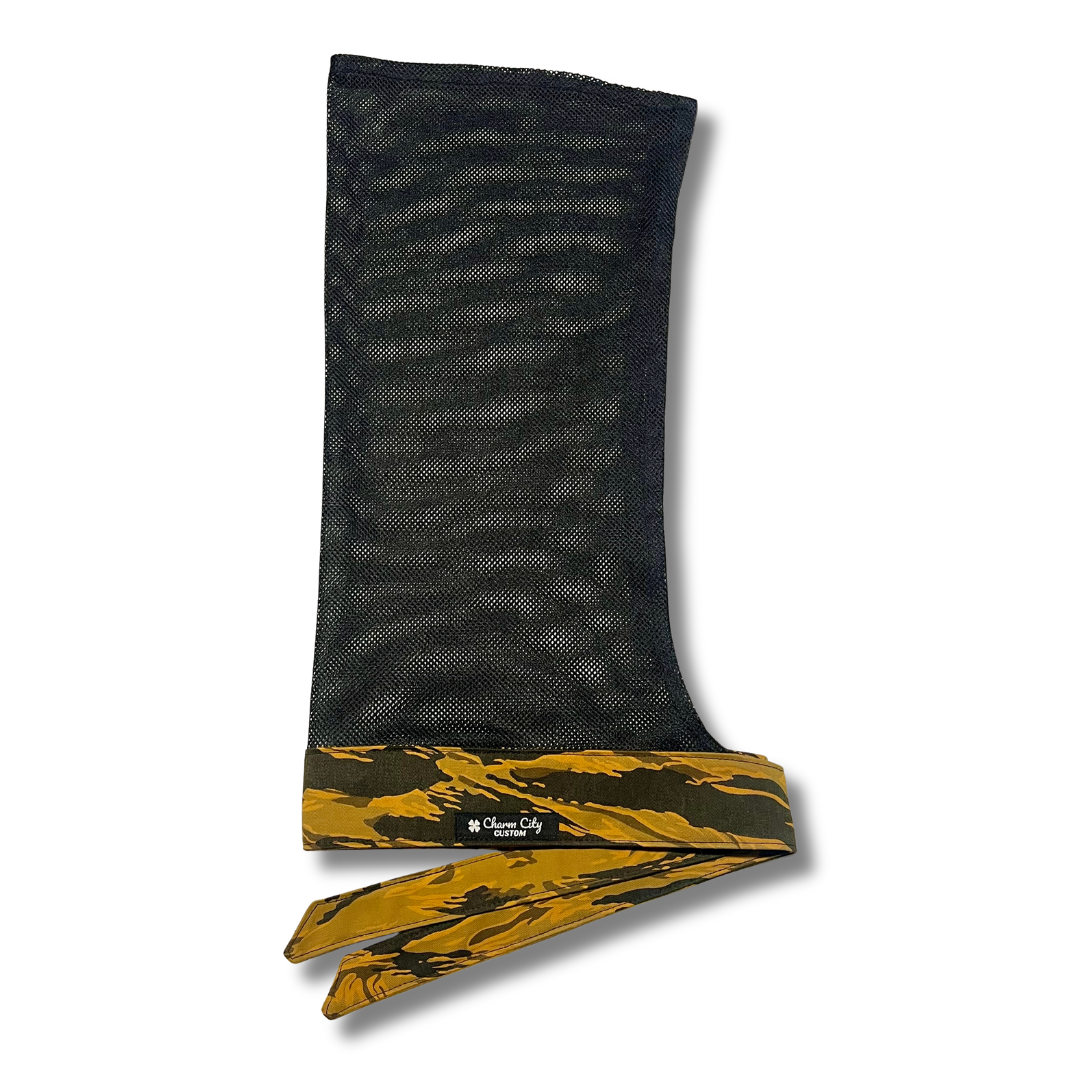 Custom Golden Tiger Stripe headband with black diamond mesh