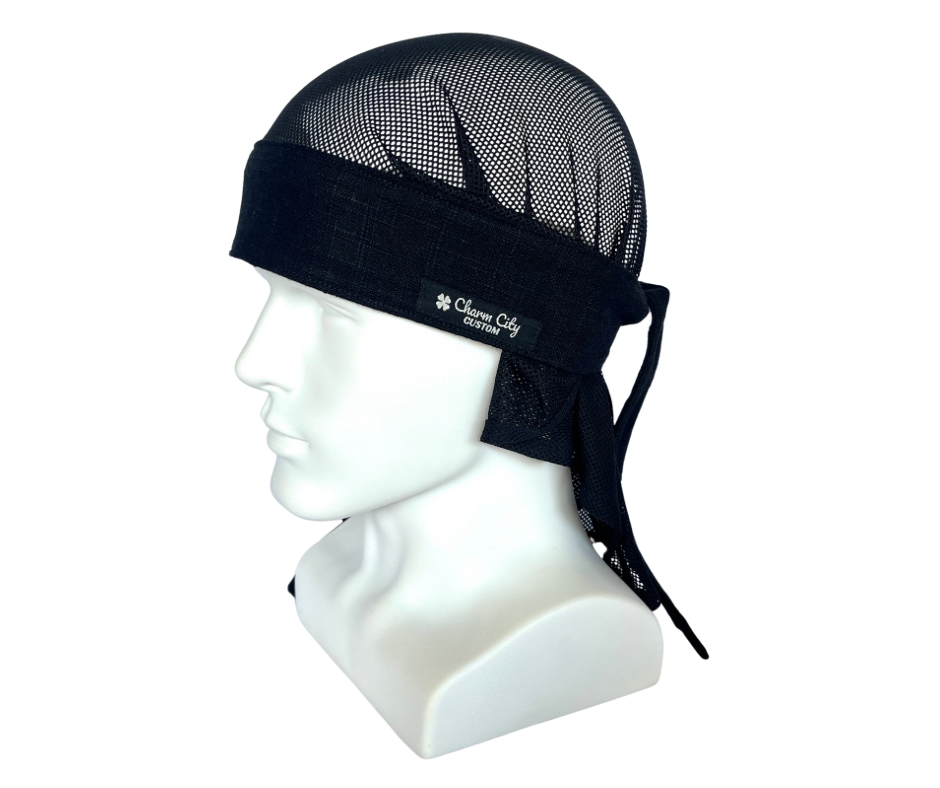 Jet Black heavyweight linen blend full tie mesh