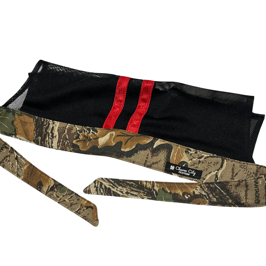Advantage Classic full tie headband with striped black & red mesh