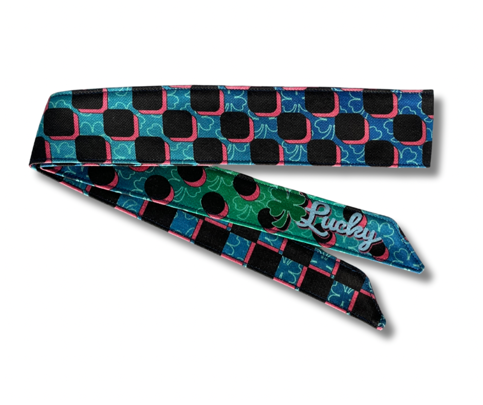 Retro graphic teal checker fade “Lucky” headband