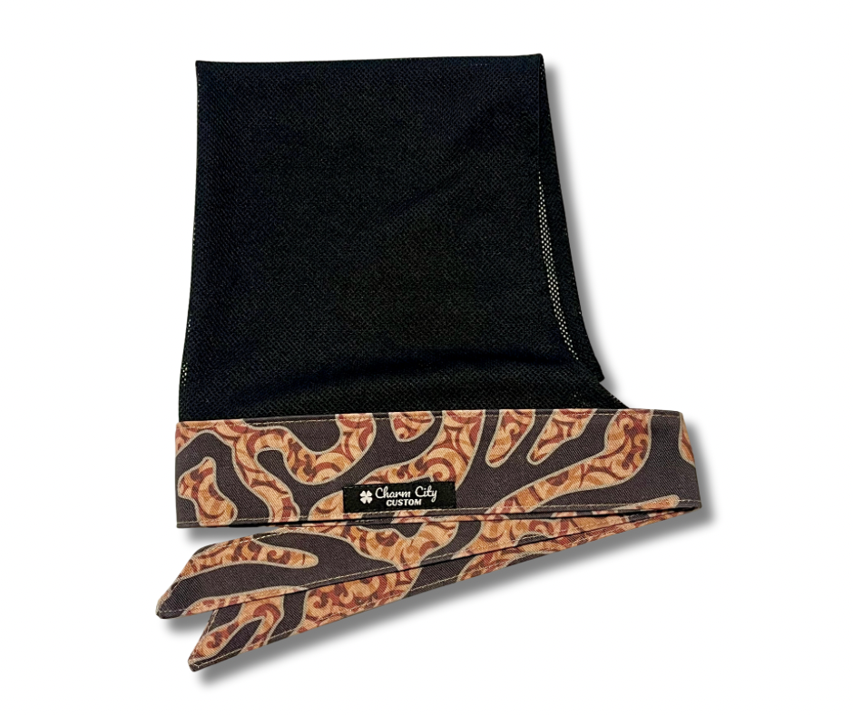 Custom CC Woodland “chocolate swirl” 10oz headband with black diamond mesh