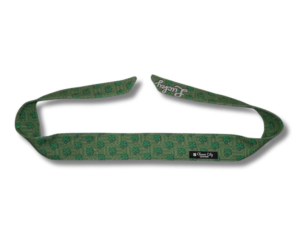Custom green “Lucky” clover headband