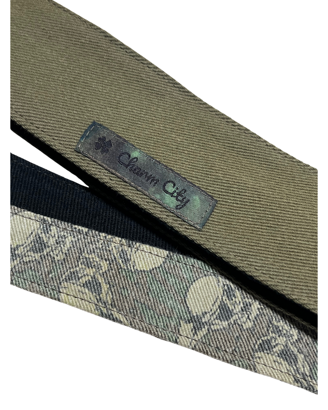 Custom olive denim headband with vintage Flying Skulls tails