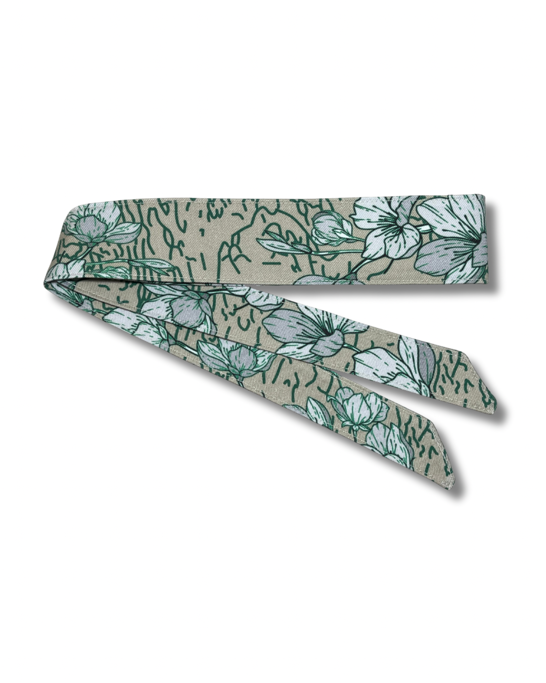 Custom tan and green Sakura 10oz denim headband