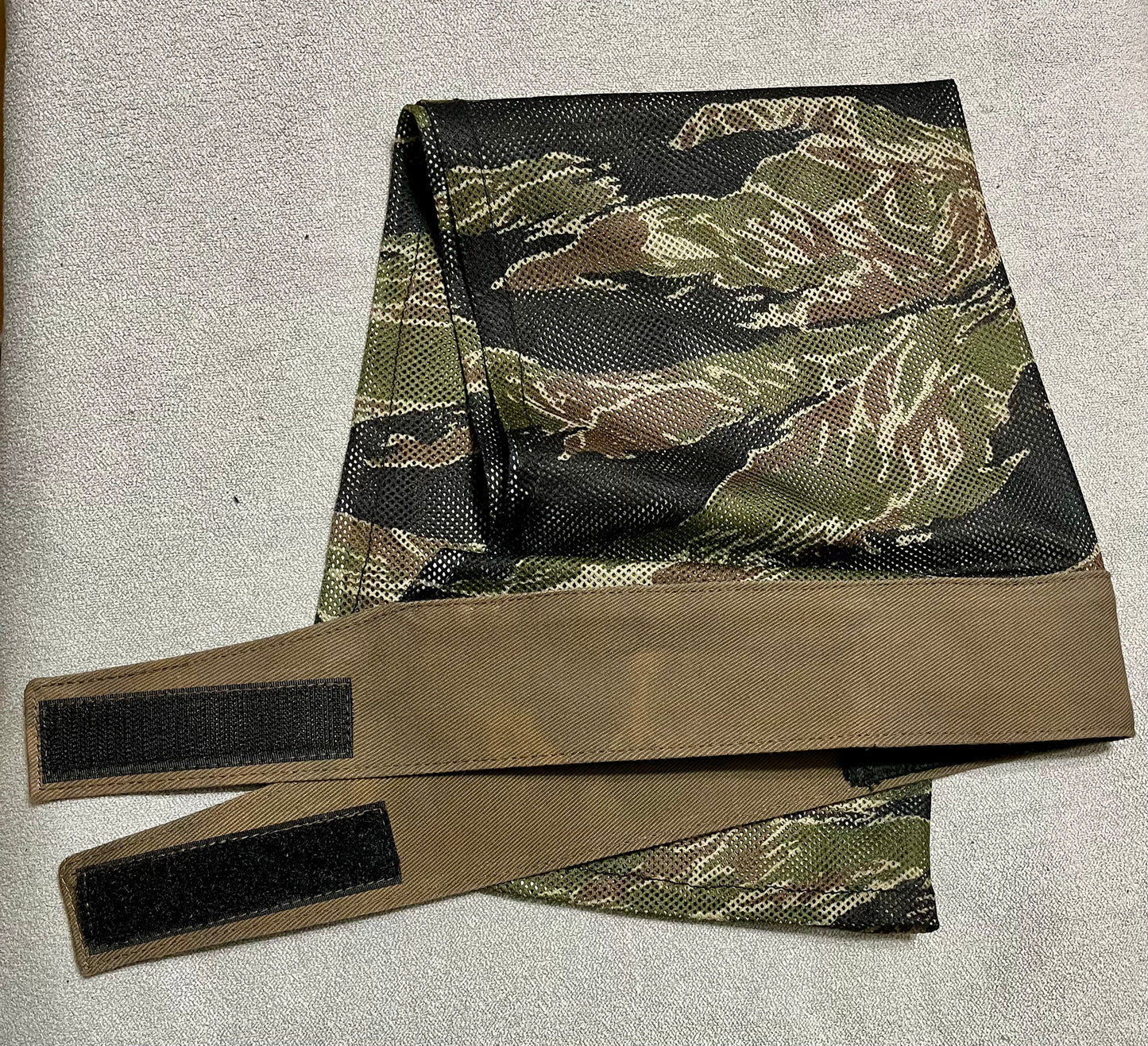 (Austin Adams) Custom brown hand dyed 10oz denim velcro with classic tiger stripe mesh
