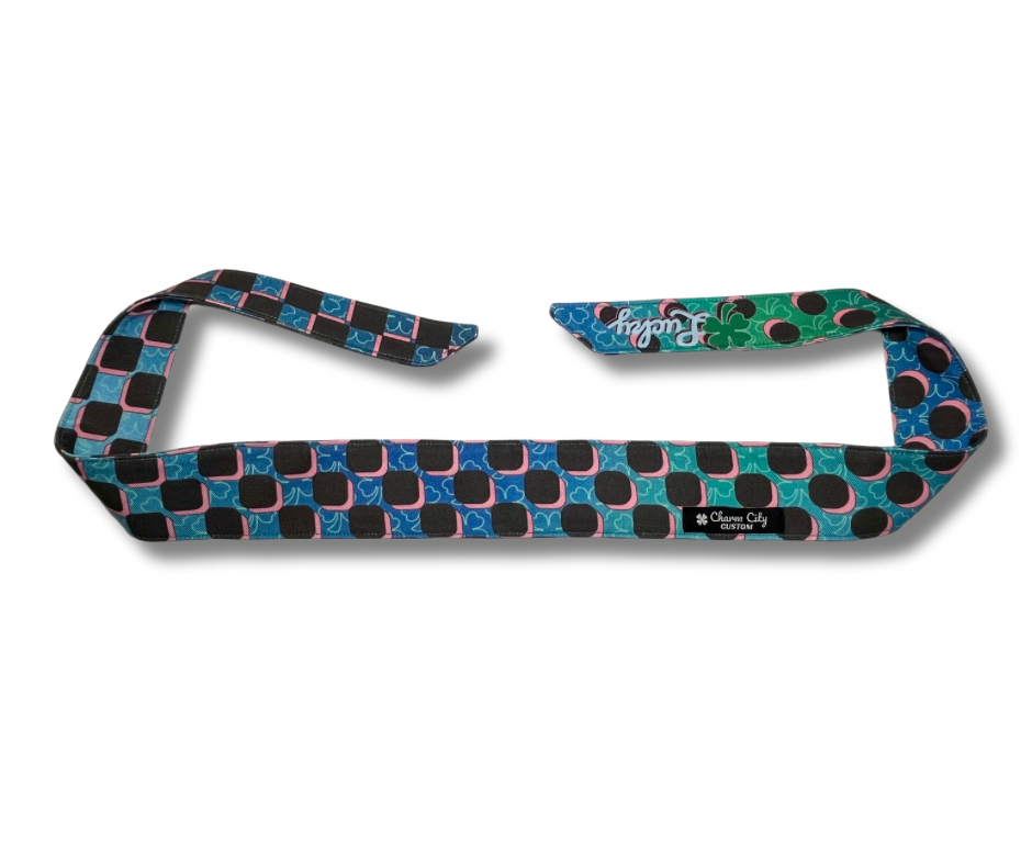 Retro graphic teal checker fade “Lucky” headband