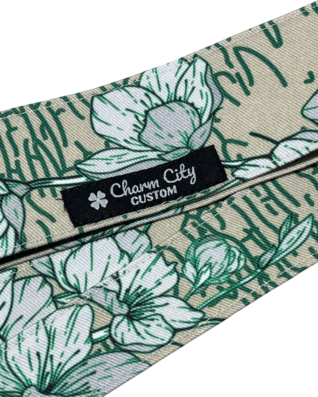 Custom tan and green Sakura 10oz denim headband