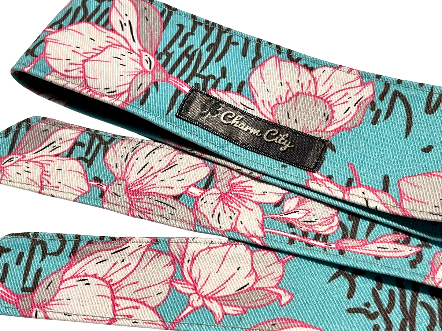 Custom teal and pink Sakura 10oz denim headband