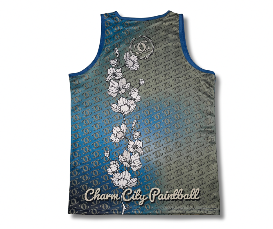 Blue and Bronze Sakura tank top (LARGE)
