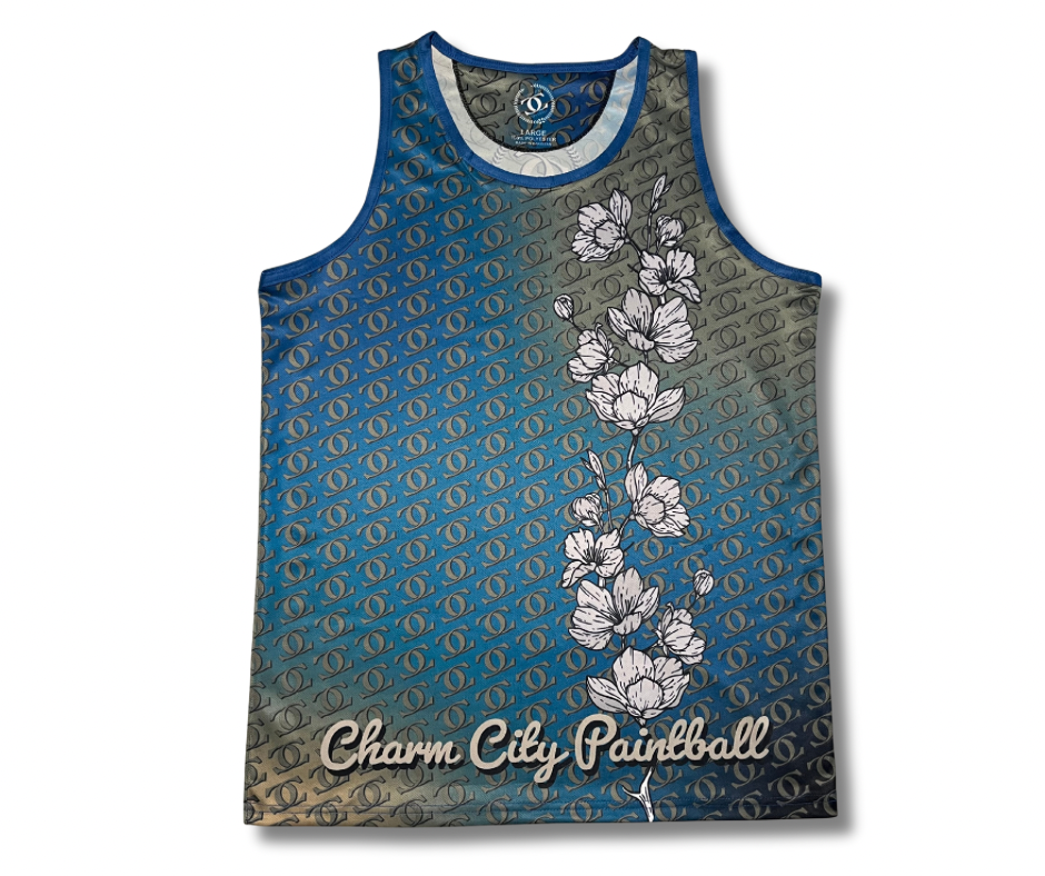 Blue and Bronze Sakura tank top (LARGE)