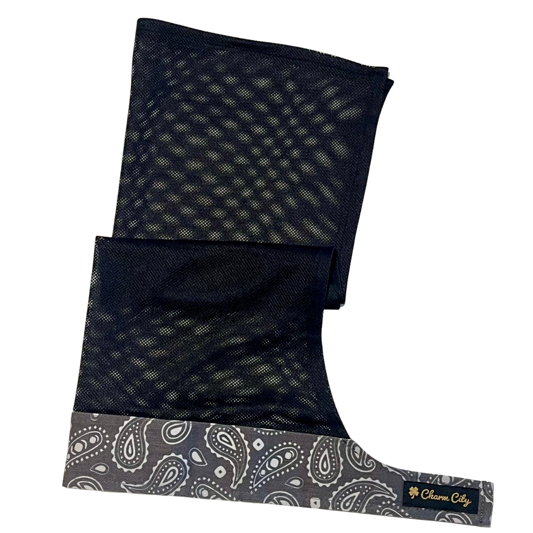 Classic black and grey paisley with black diamond mesh