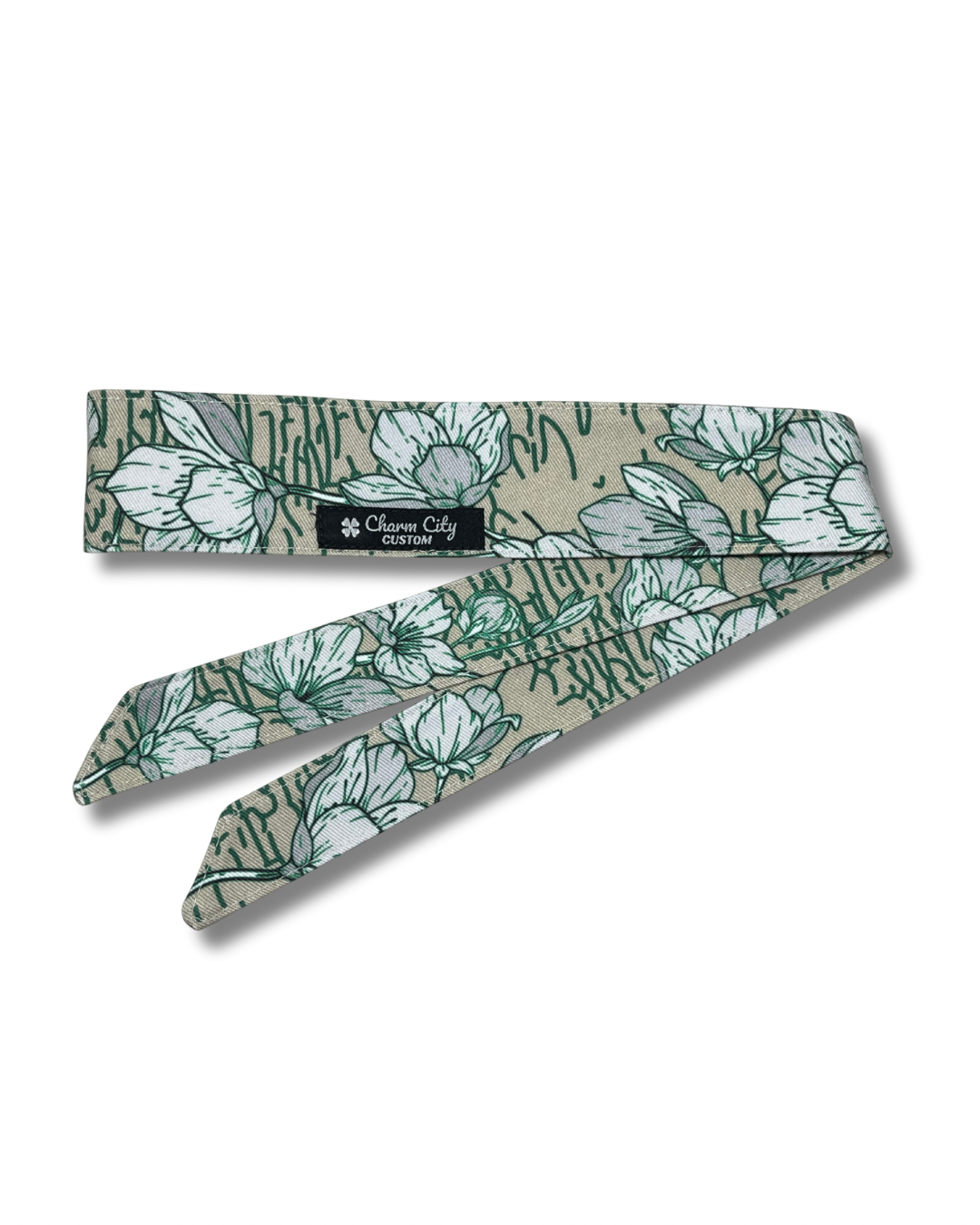 Custom tan and green Sakura 10oz denim headband