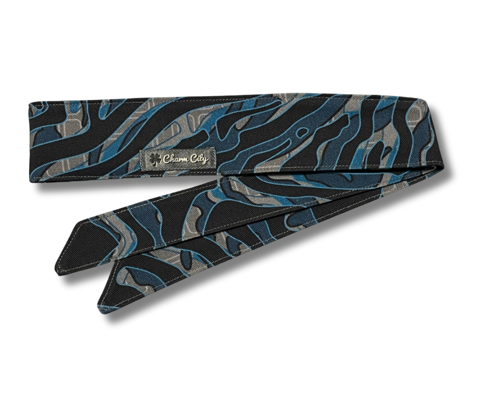 Custom Blue Vortex camouflage black/blue/grey 10oz headband