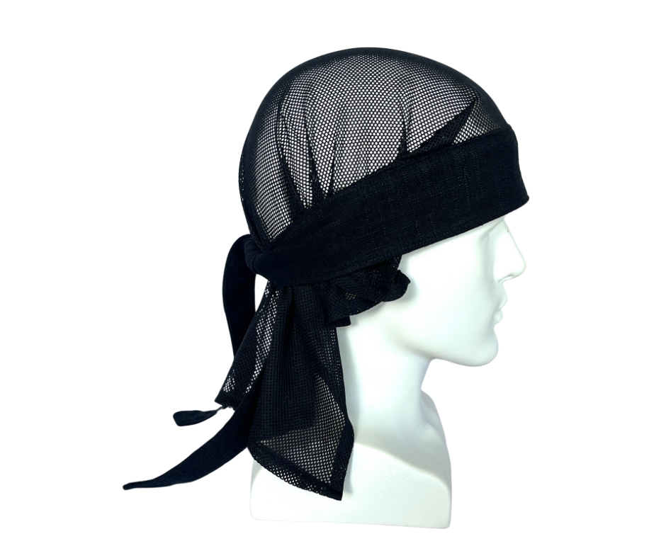 Jet Black heavyweight linen blend full tie mesh