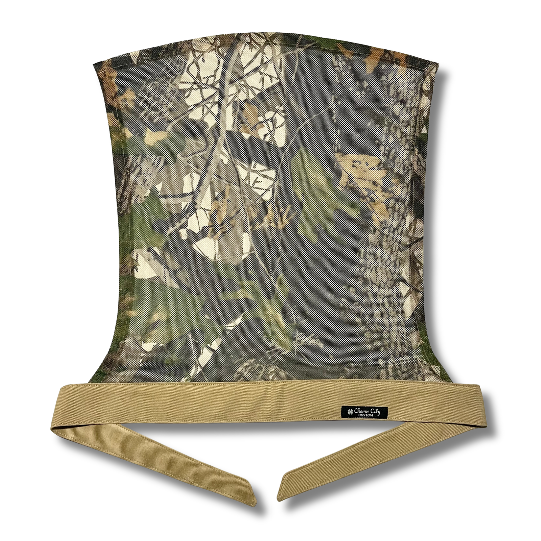 Custom tan 7oz denim full tie headband with Charm City exclusive forest mesh (Copy)