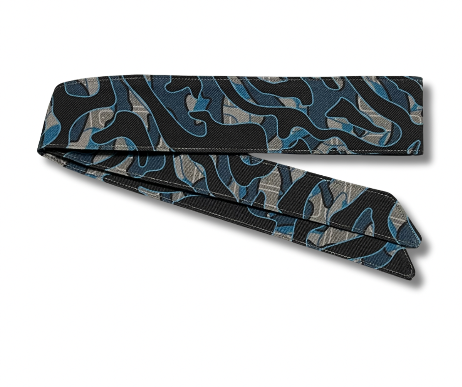 Custom Blue Vortex camouflage black/blue/grey 10oz headband