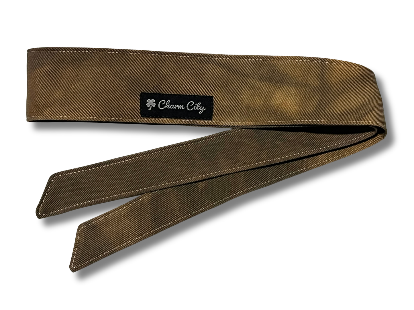 Custom brown hand dyed 10oz denim headband (silver tag)