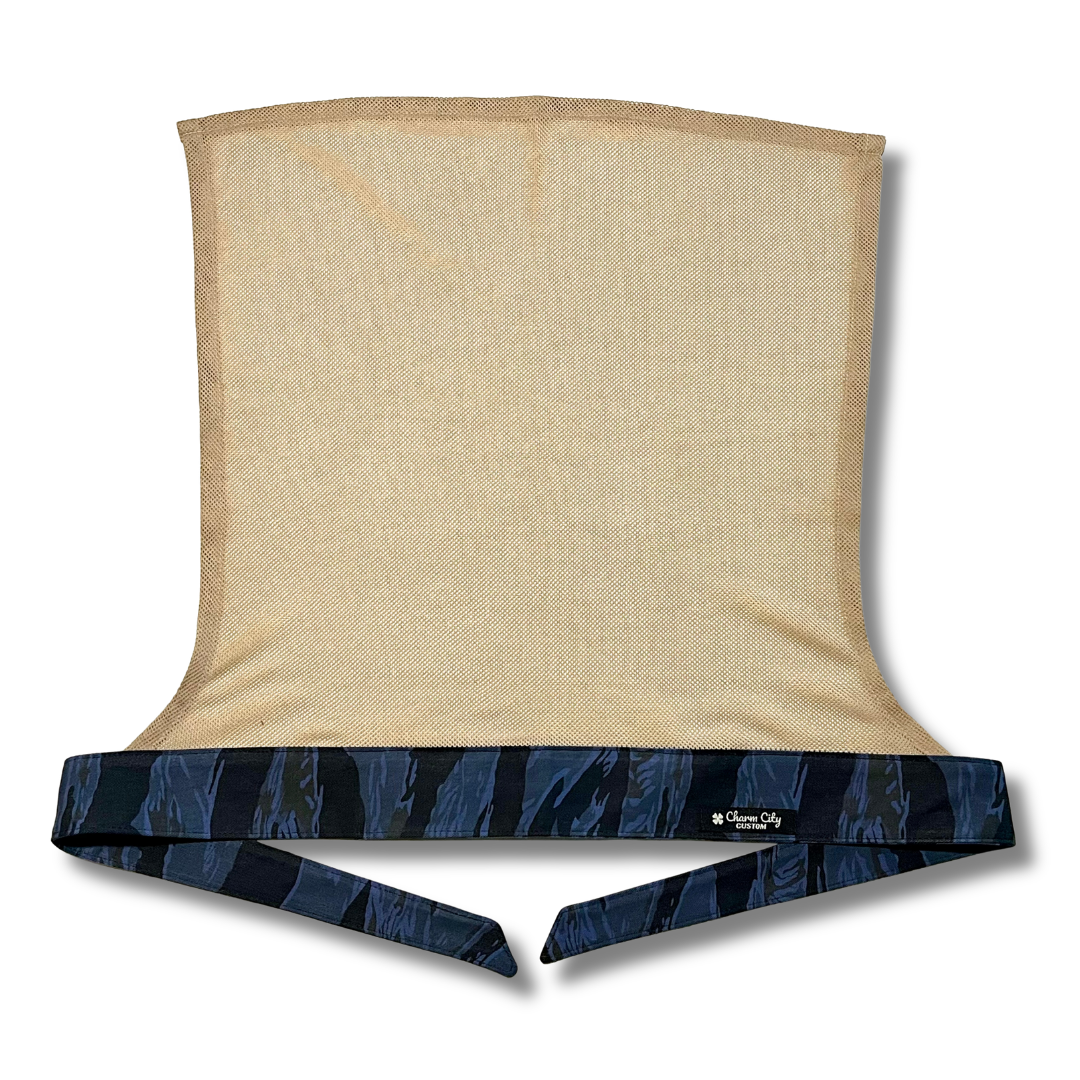 Custom blue Tiger Stripe headband with desert sand diamond mesh