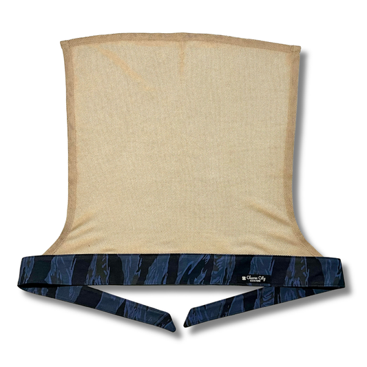 Custom blue Tiger Stripe headband with desert sand diamond mesh