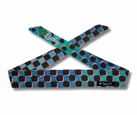 Retro graphic teal checker fade “Lucky” headband