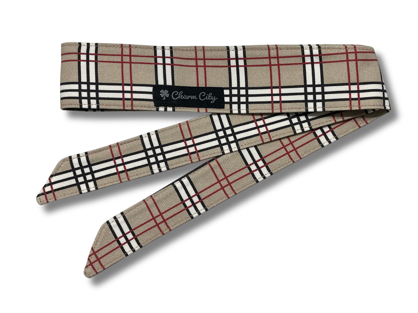 Custom tan plaid denim headband