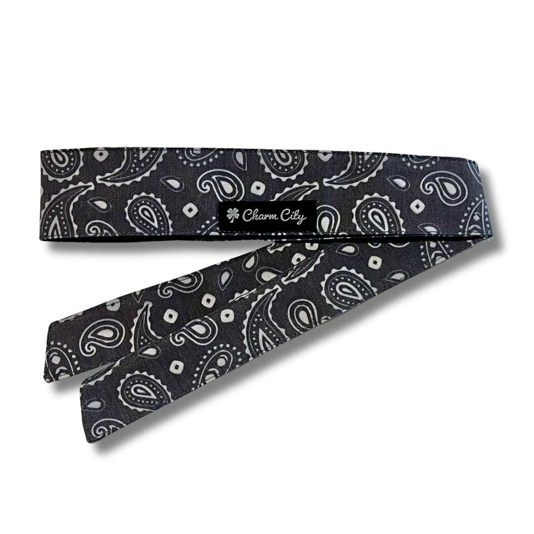 Classic Series 7oz faded denim Paisley headband