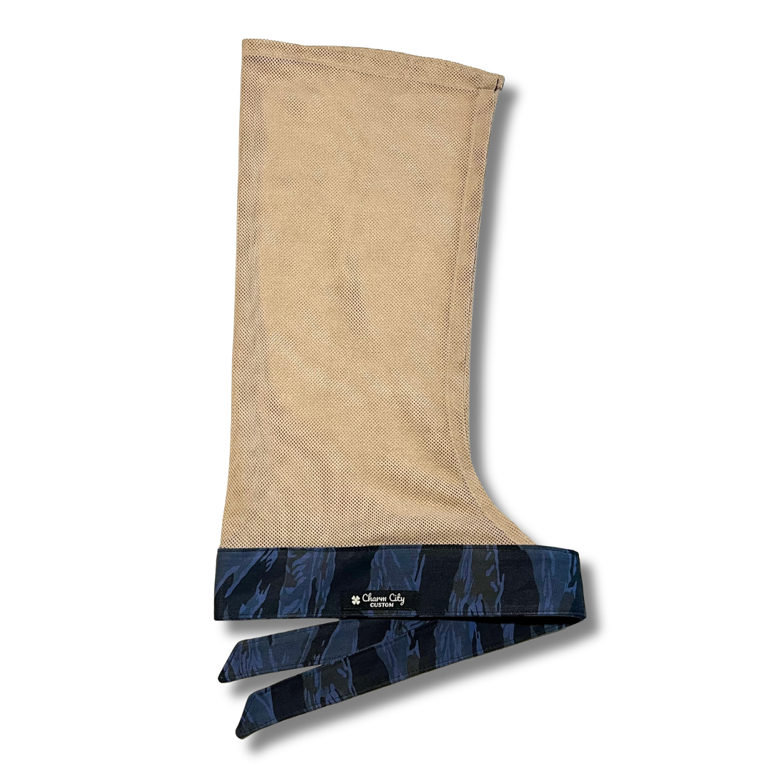 Custom blue Tiger Stripe headband with desert sand diamond mesh
