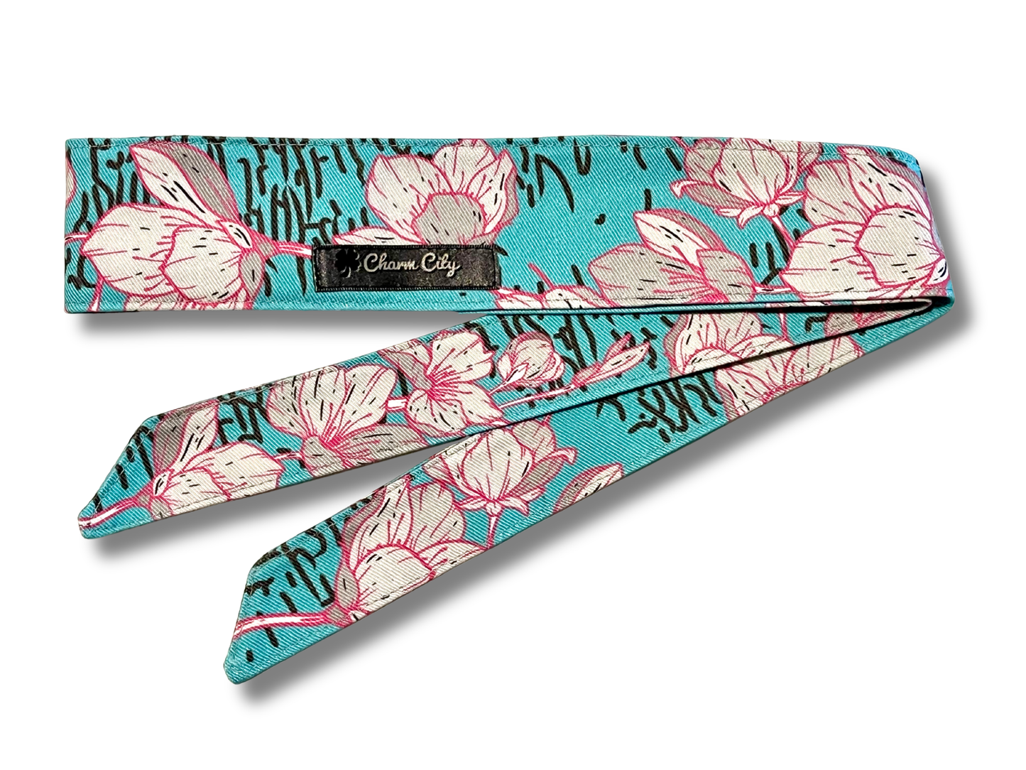 Custom teal and pink Sakura 10oz denim headband