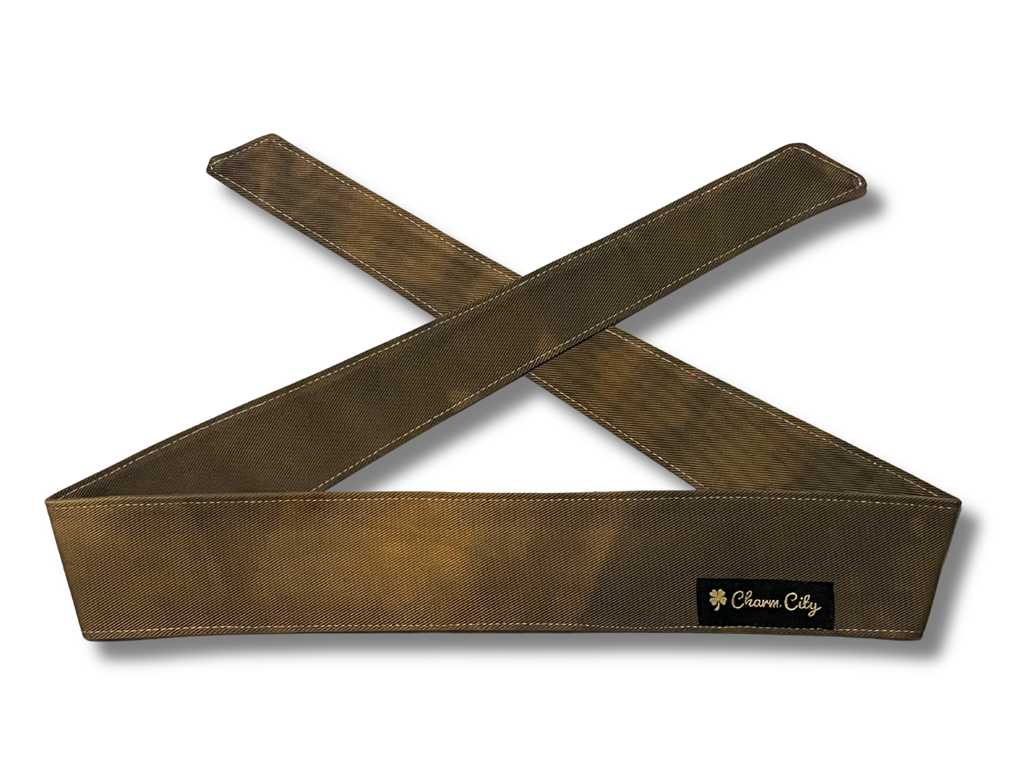 Custom brown hand dyed 10oz denim headband (gold tag)