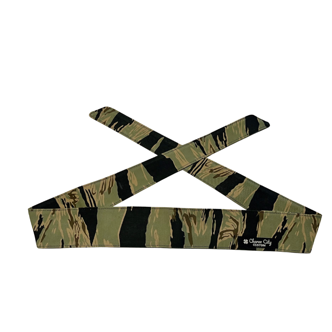 "Oil Slick" vertical Tiger Stripe headband #1