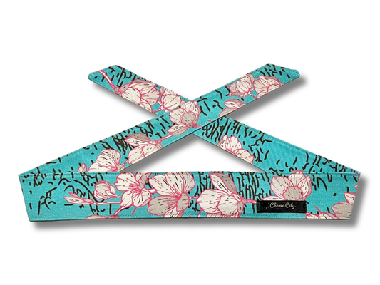 Custom teal and pink Sakura 10oz denim headband