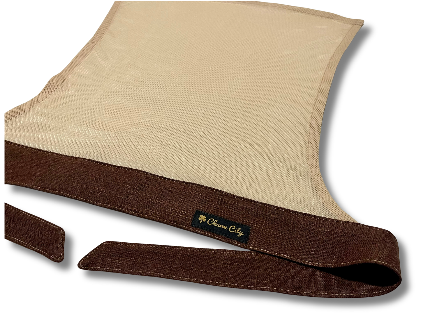 Custom brown heavyweight linen headband with tan mesh