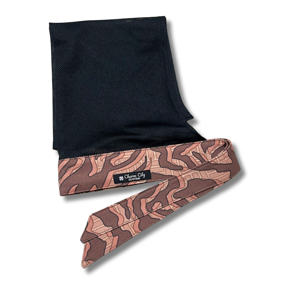 Custom Brown Graffiti camouflage headband with black diamond mesh