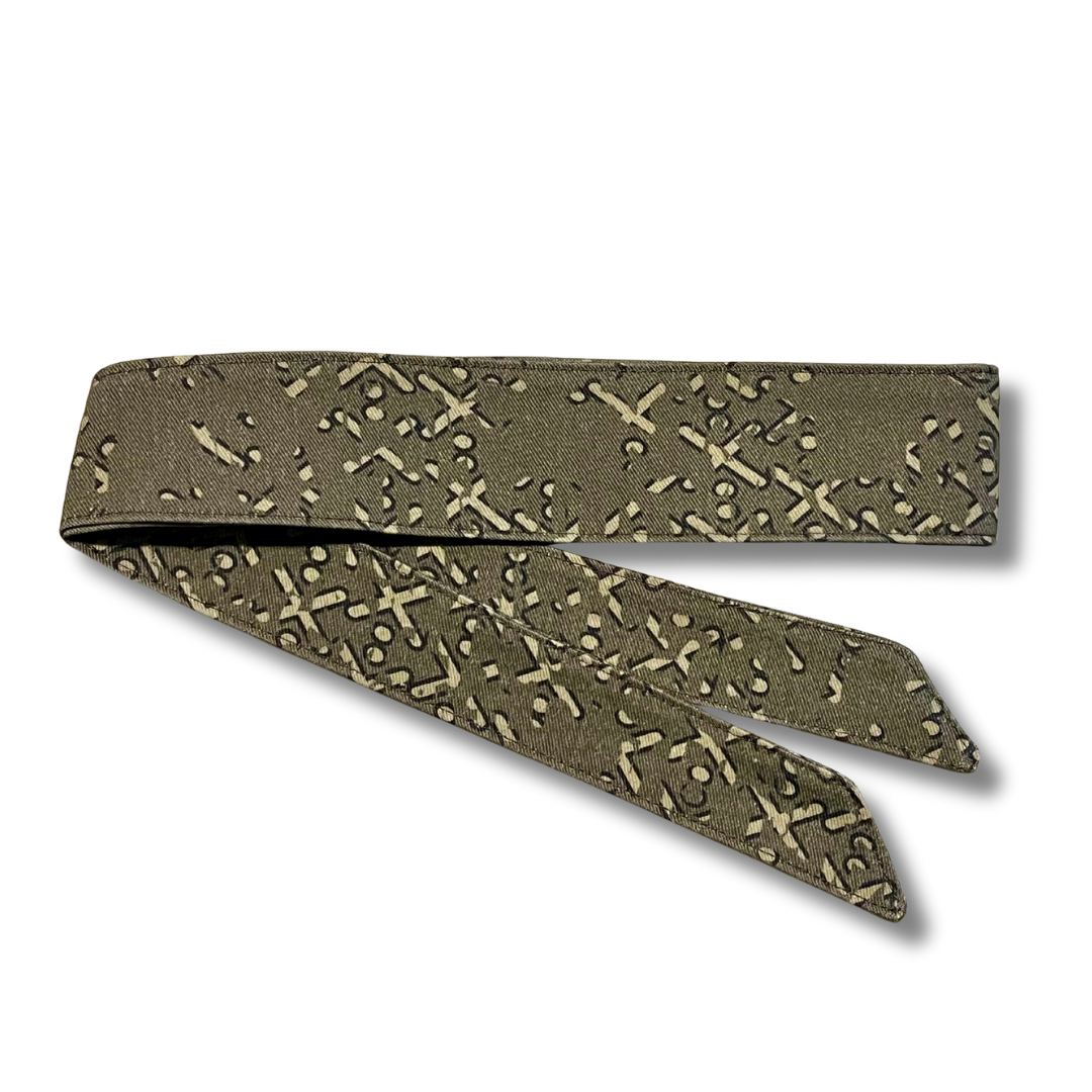 Custom olive and tan “Arrowhead” disrupted camouflage headband