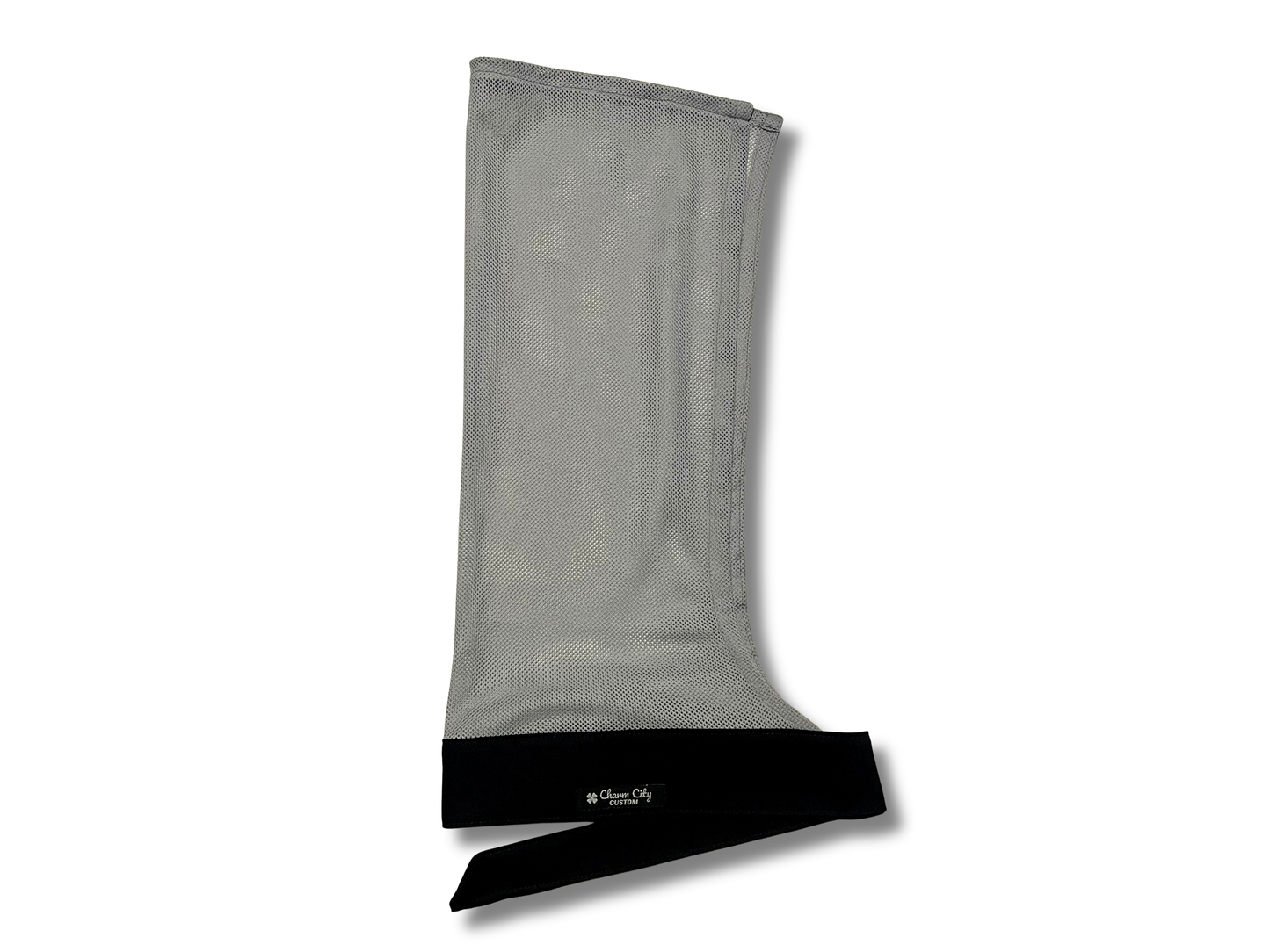 Custom 10oz black denim full tie band with light grey diamond mesh