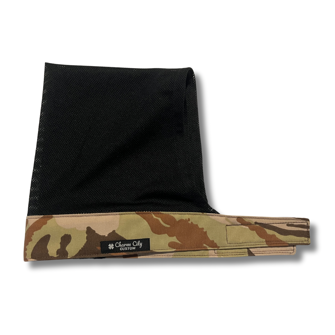 Custom desert camouflage Velcro wrap with black diamond mesh