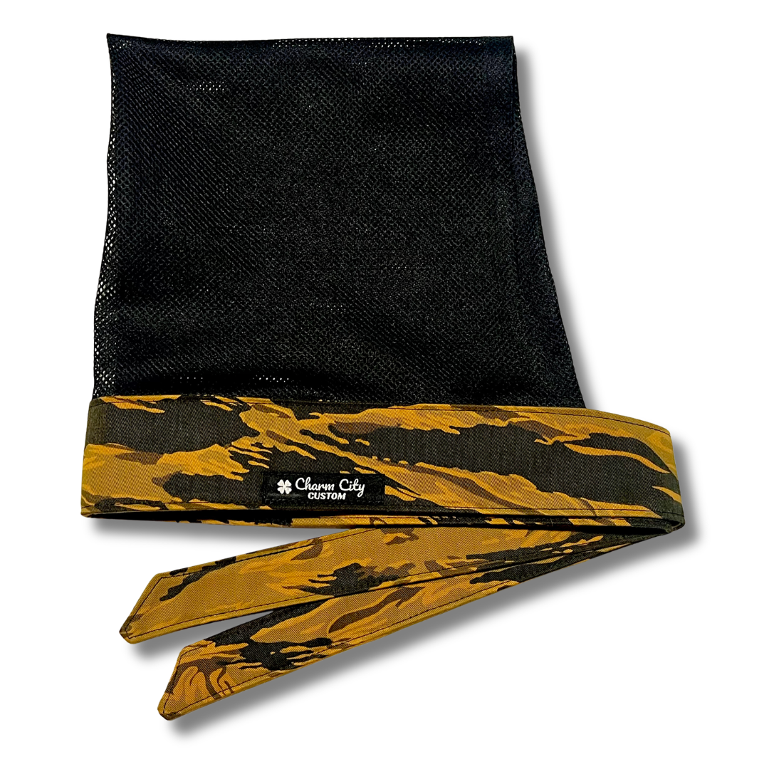 Custom Golden Tiger Stripe headband with black diamond mesh