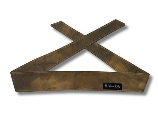 Custom brown hand dyed 10oz denim headband (silver tag)