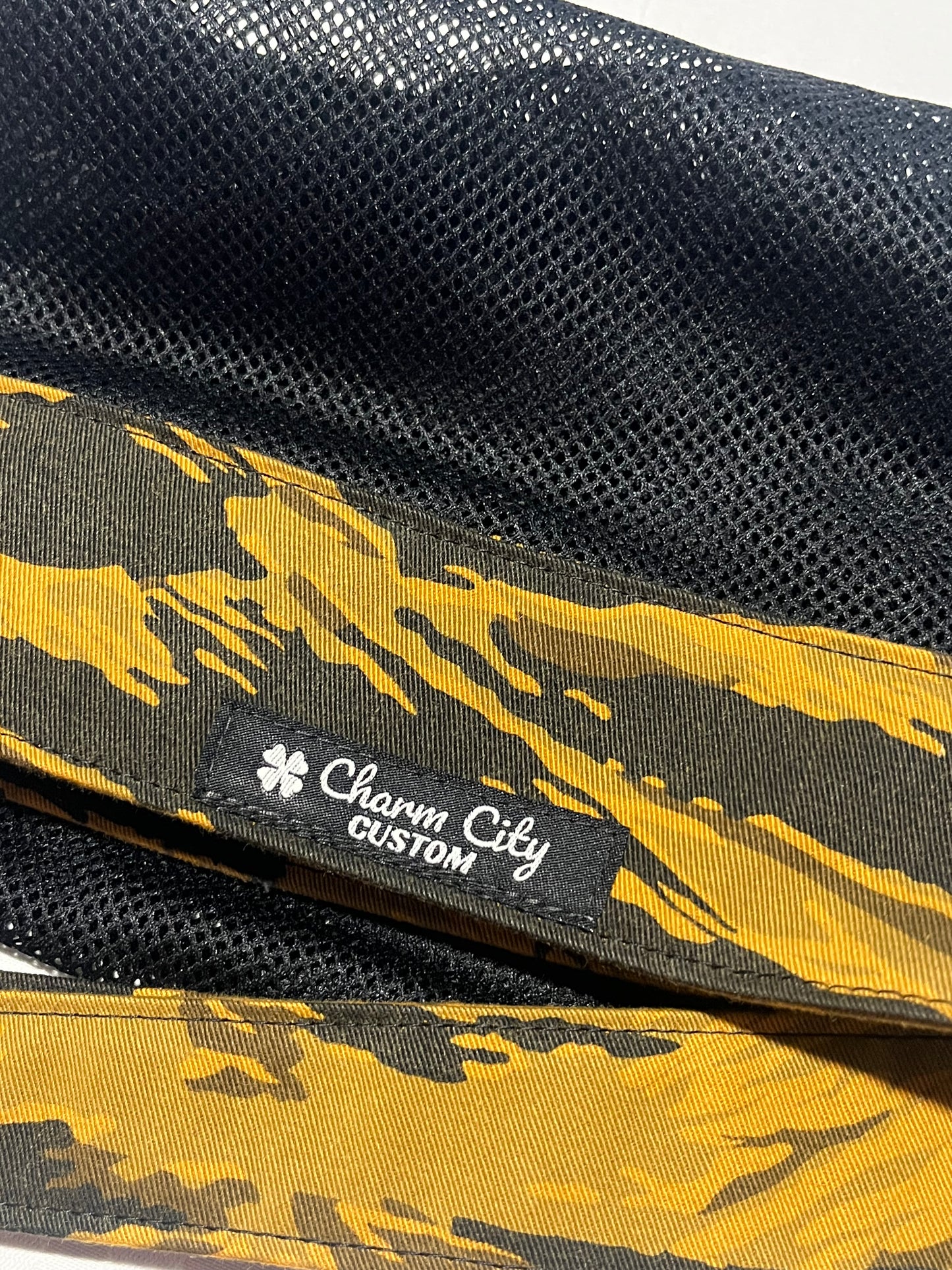Custom Golden Tiger Stripe headband with black diamond mesh