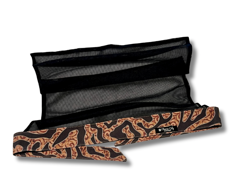 Custom CC Woodland “chocolate swirl” 10oz headband with black diamond mesh