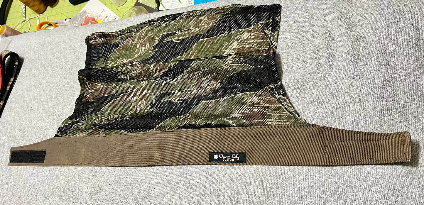 (Austin Adams) Custom brown hand dyed 10oz denim velcro with classic tiger stripe mesh