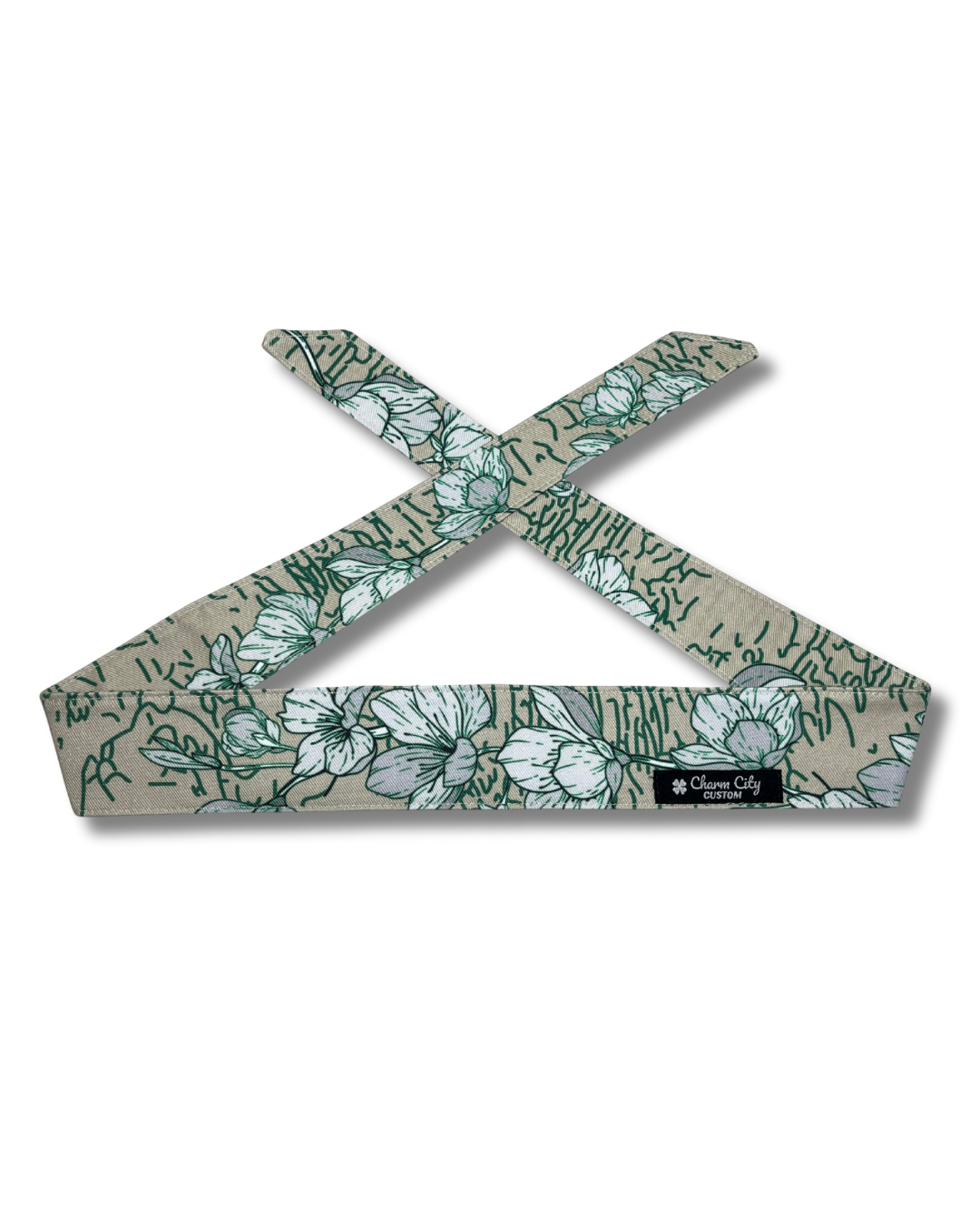 Custom tan and green Sakura 10oz denim headband