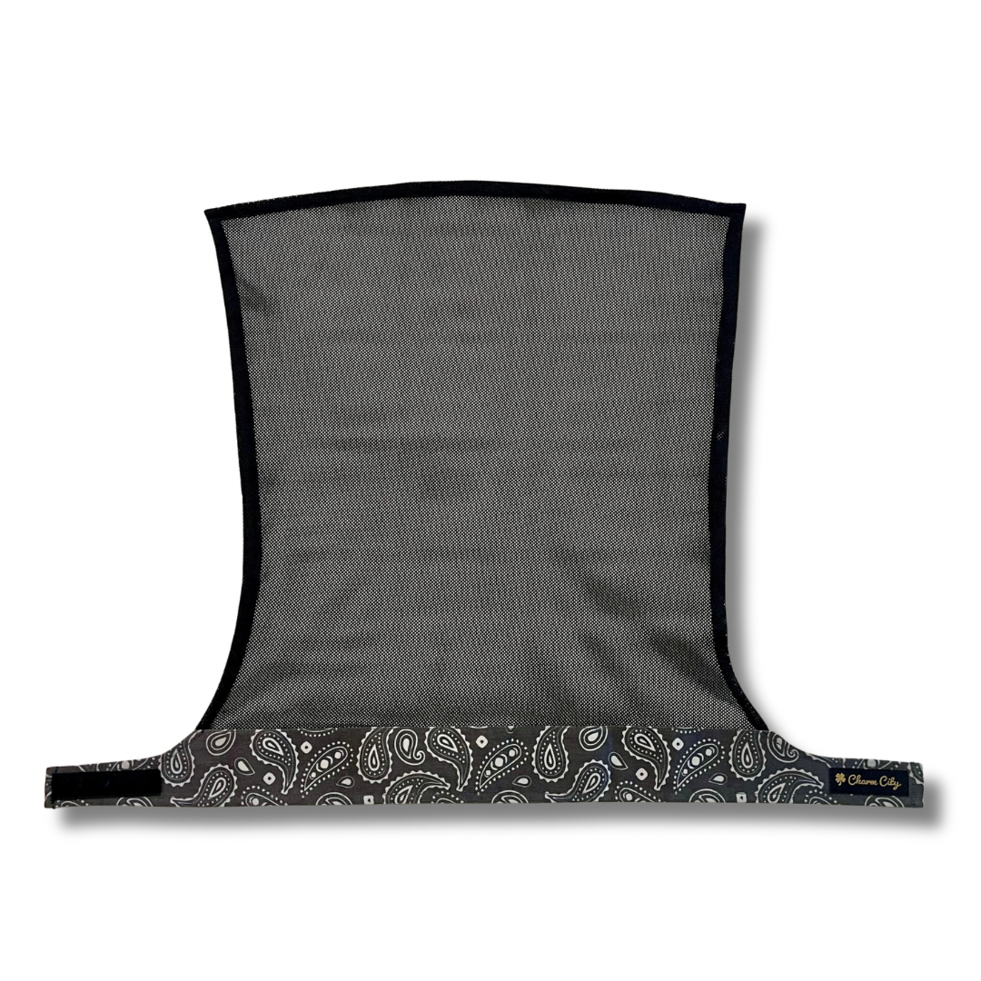 Classic black and grey paisley with black diamond mesh
